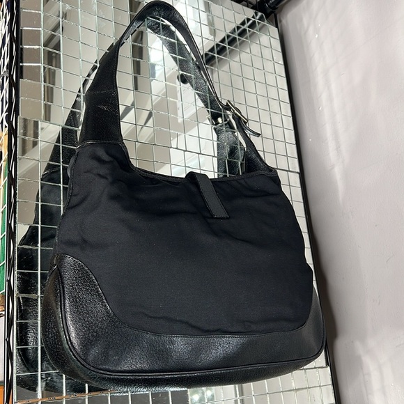 Gucci Jackie Black Nylon Pebbled Leather Black Metal Piston Closure Shoulder Bag - Picture 2 of 16